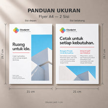 Muat gambar ke penampil Galeri, Panduan ukuran flyer A4 cetak dua sisi, tampak depan dan belakang, 21 x 29,7 cm